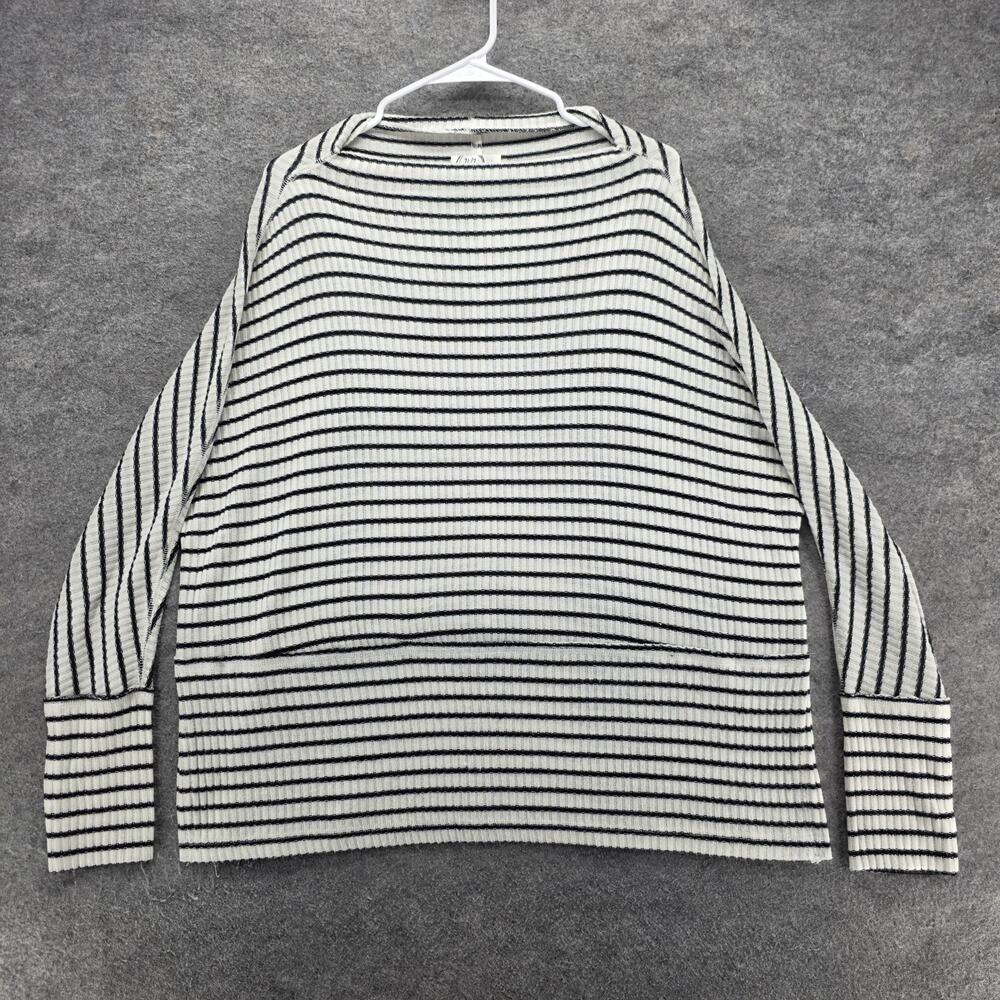 Maurices Sweater Pullover Womens L White Striped Crew Neck Open-Knit Lightweight